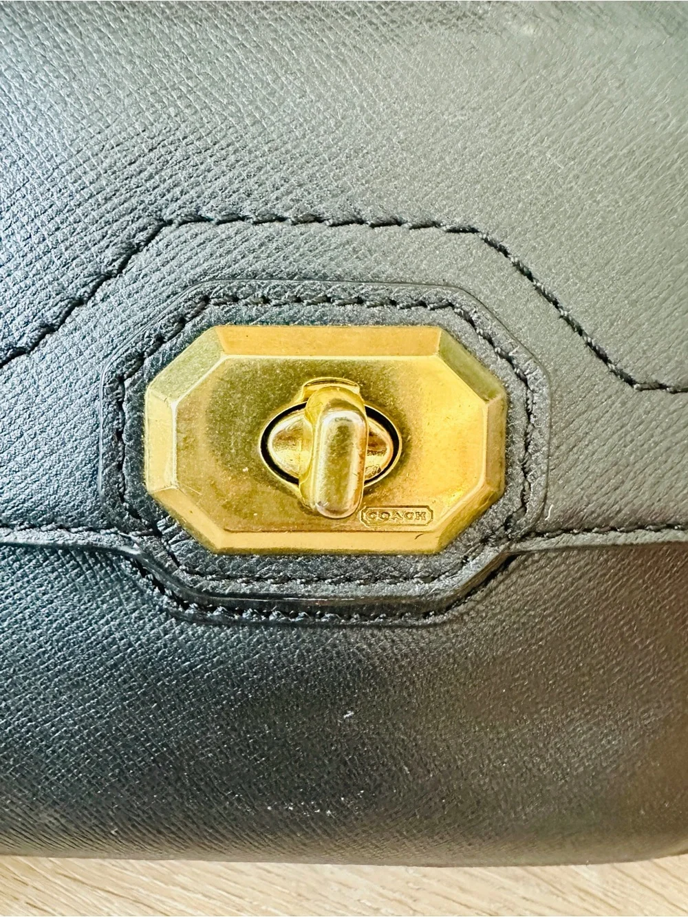 Coach Black Campbell Crossbody Leathet Camera Bag with Gold Turn-Lock Hardware